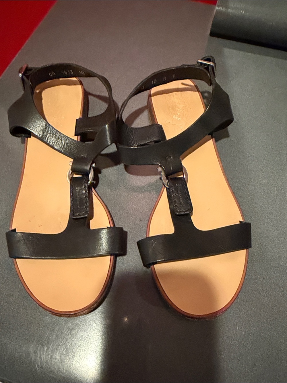 Salvatore Ferragamo Black Leather T-Strap Sandals